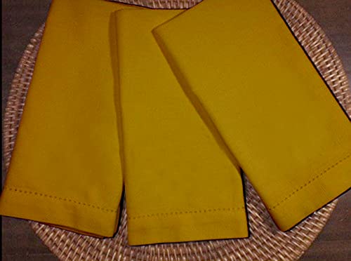 Lushomes Table Napkins, Mustard Yellow Dinner Napkins Folding with Hole Stitch for Homes Restaurant, Bar, Cafe, Or Events, Kitchen Napkins Cotton, For Dining Tables (Pack of 12, 17 inch x 17 inch)