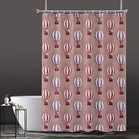 Lushomes shower curtain, Pink Air Balloon Kids Printed, Polyester waterproof 6x6.5 ft with hooks, non-PVC, Non-Plastic Balcony for Rain, 12 eyelet & 12 Hooks (6 ft W x 6.5 Ft H, Pk of1)