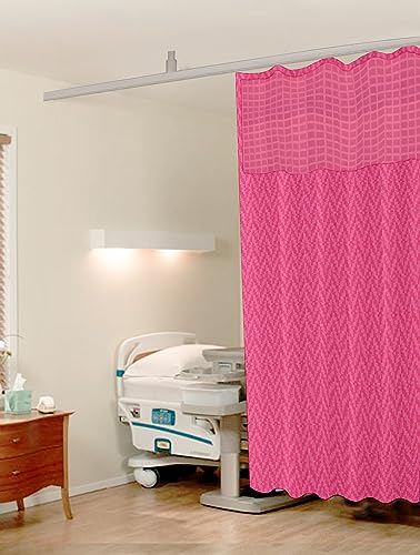 Hospital Partition Curtains, Clinic Curtains Size 4 FT W x 7 ft H, Channel Curtains with Net Fabric, 100% polyester 8 Rustfree Metal Eyelets 8 Plastic Hook, Pink Zig Zag Design, (4x7 FT, Pk of 1)