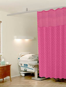 Hospital Partition Curtains, Clinic Curtains Size 4 FT W x 7 ft H, Channel Curtains with Net Fabric, 100% polyester 8 Rustfree Metal Eyelets 8 Plastic Hook, Pink Zig Zag Design, (4x7 FT, Pk of 1)