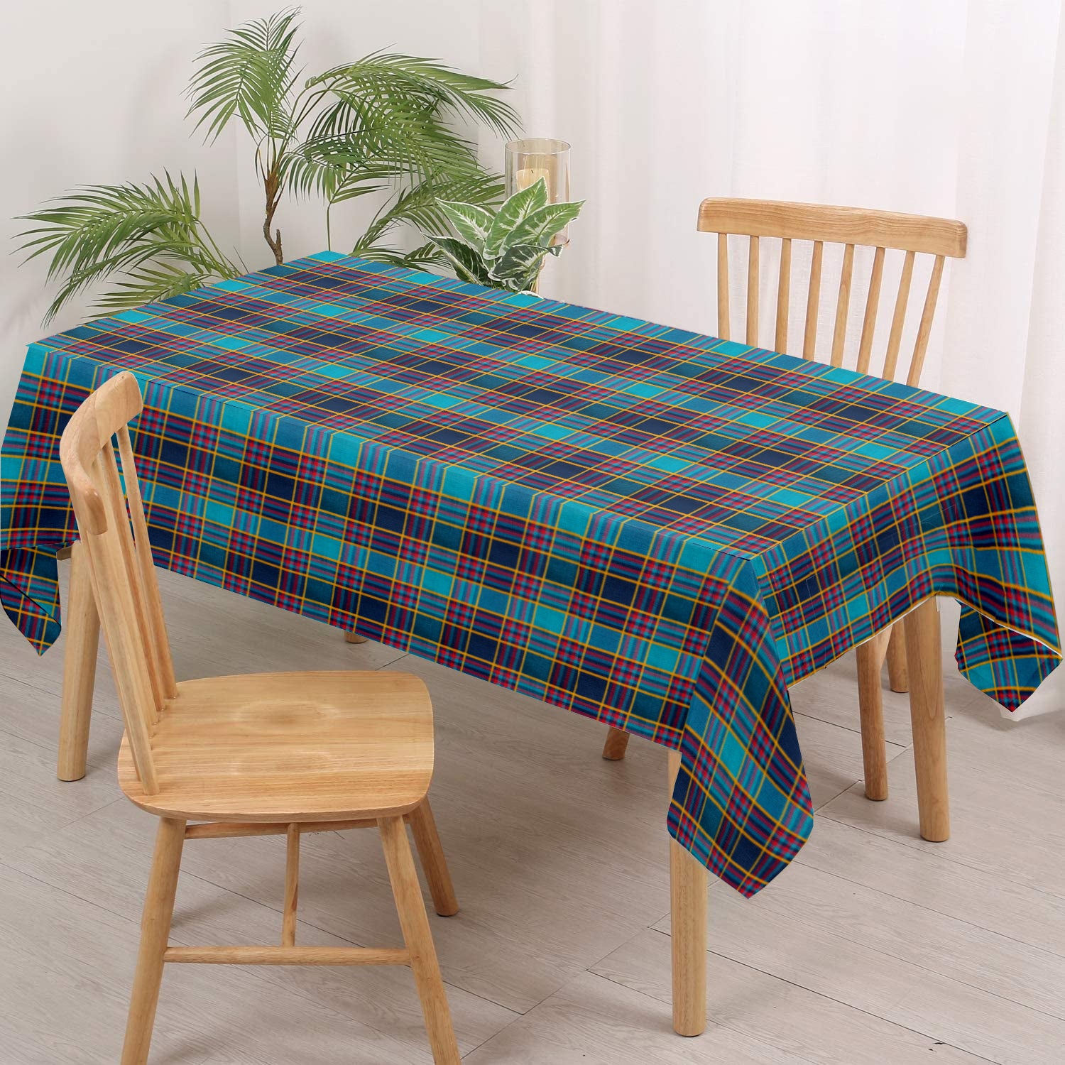 Lushomes table cloth Cotton, center table cover, table cloth for centre table, Also Used As table cloth for study table, Green Checks Table Cover with 1 Cms Hem (Pk of 1, Size: 36x60 Inch, 3x5 FT)