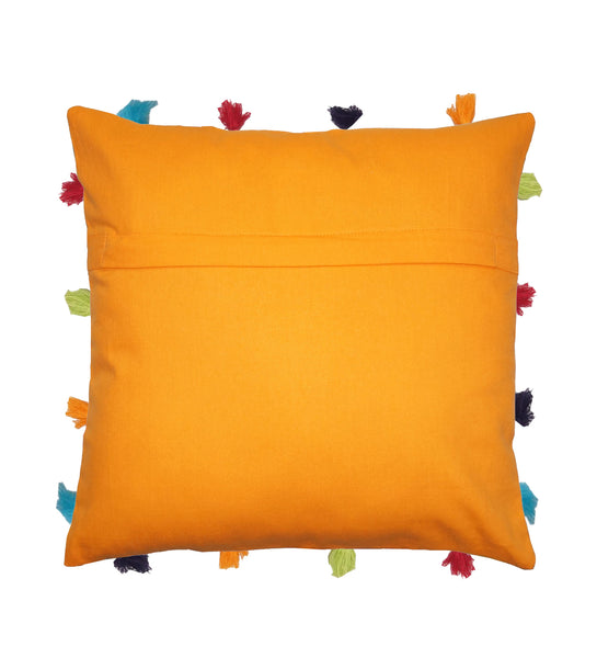 Lushomes cushion cover 16x16, boho cushion covers, sofa pillow cover, cushion covers with tassels, cushion cover with pom pom (16x16 Inches, Set of 1, orange)