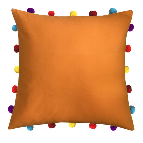 Lushomes cushion cover 14x14, boho cushion covers, sofa pillow cover, cushion covers with tassels, cushion cover with pom pom (14x14 Inches, set of 5, Orange)