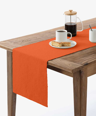 Lushomes Table Runner, For 8 Seater, Center Table, dining table decorative items, For Living Room, Cotton Dinning Coffee and Tea Table Runner, 13x98 Inches, Ribbed (Orange, 13x98 Inches, Pack of 1)