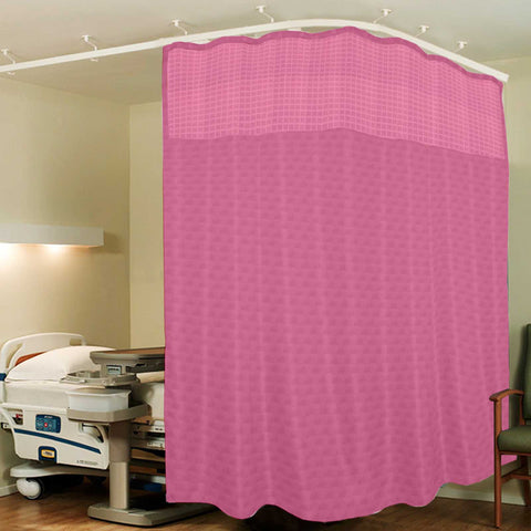 Hospital Partition Curtains, Clinic Curtains Size 8 FT W x 7 ft H, Channel Curtains with Net Fabric, 100% polyester 16 Rustfree Metal Eyelets  16 Plastic Hook,Pink Checks, (8x7 FT, Pk of 1)