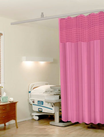 Hospital Partition Curtains, Clinic Curtains Size 4 FT W x 7 ft H, Channel Curtains with Net Fabric, 100% polyester 8 Rustfree Metal Eyelets 8 Plastic Hook, Pink, (4x7 FT, Pk of 1)