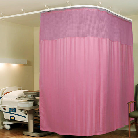 Hospital Partition Curtains, Clinic Curtains Size 10 FT W x 7 ft H, Channel Curtains with Net Fabric, 100% polyester 20 Rustfree Metal Eyelets 20 Plastic Hook, Pink, Stripes Design (10x7 FT, Pk of 1)