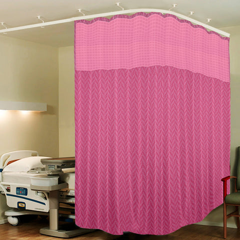 Hospital Partition Curtains, Clinic Curtains Size 9 FT W x 7 ft H, Channel Curtains with Net Fabric, 100% polyester 18 Rustfree Metal Eyelets 18 Plastic Hook, Pink, Zig Zag Design (9x7 FT, Pk of 1)