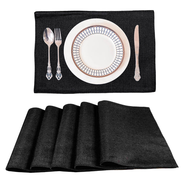 Lushomes Jute Table Mat, Black Dining Table Mat, table mats Set of 6, Also Used as kitchen mat, fridge mat, cupboard sheets for wardrobe, Jute Place mats (Pack of 6, 12x18 Inches, 30x45 Cms)