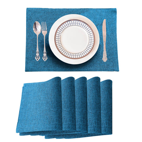Lushomes Jute Table Mat, Turquoise Blue Dining Table Mat, table mats Set of 6, Also Used as kitchen mat, fridge mat, cupboard sheets for wardrobe, Jute Place mats (Pack of 6, 12x18 Inches, 30x45 Cms)