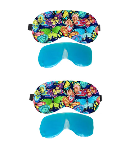 Lushomes Butterfly Printed Super Soft Velvet Eye mask for Travel with Gel Tube for Insomnia, meditation and Dark Circles (2 Pcs of Eye Mask and 2 Pcs of Gel Tube- Pack of 4)