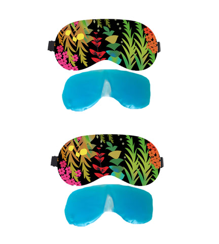 Lushomes Hawaii Printed Super Soft Velvet Eye mask for Travel with Gel Tube for Insomnia, meditation and Dark Circles (2 Pcs of Eye Mask and 2 Pcs of Gel Tube- Pack of 4)