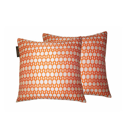 LUSHOMES Orange Polyester Jacquard Cushion Covers, cushion covers 16 inch x 16 inch, boho cushion covers (16 x 16 inches, Pack of 2)