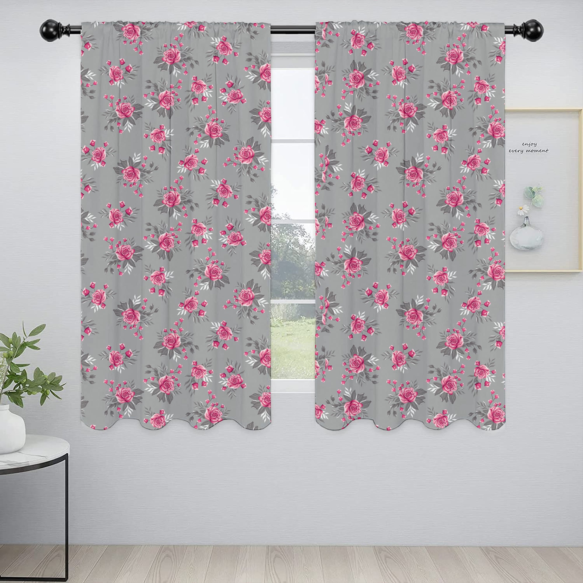 Lushomes window curtains 5 feet set of 2, curtains 5 feet long set of 2, screen for window, curtains for window, Semi sheer curtains, rod pocket curtains (Pack of 2, 57x60 Inch, Grey Flowers)