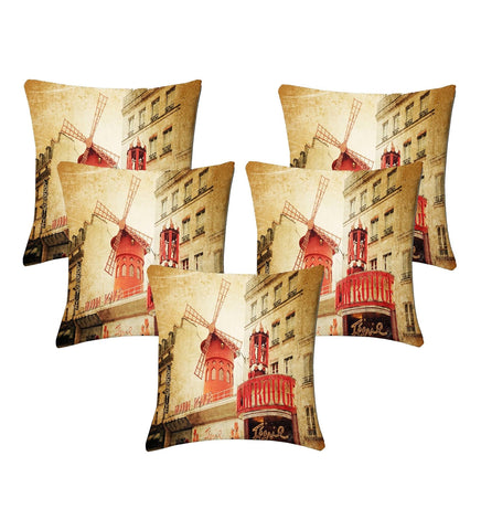 Lushomes cushion covers 16 inch x 16 inch, cusion covers for sofa 16" 16 Digital Printed Windmill Square Festive and Ethnic Cushion Covers (5 Pcs, Size: 16''x16'')