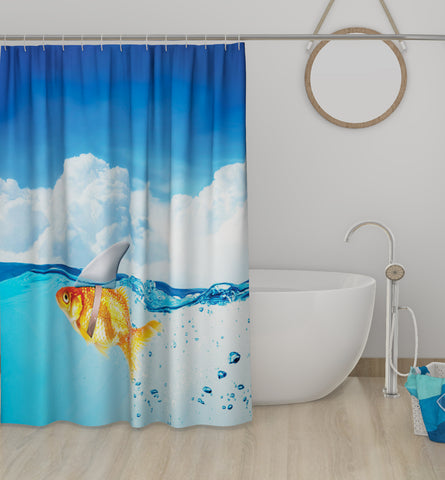Lushomes shower curtain, Gold Fish Printed, Polyester waterproof 6x6.5 ft with hooks, non-PVC, Non-Plastic, For Washroom, Balcony for Rain, 12 eyelet & no Hooks (6 ft W x 6.5 Ft H, Pk of 1)