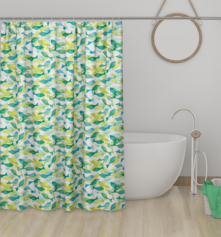 Lushomes shower curtain, Fish Doodle Printed, Polyester waterproof 6x6.5 ft with hooks, non-PVC, Non-Plastic, For Washroom, Balcony for Rain, 12 eyelet & no Hooks (6 ft W x 6.5 Ft H, Pk of 1)