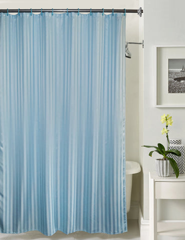 Lushomes shower curtain, Striped Blue Satin Stripe, Polyester waterproof 6x6.5 ft with hooks, non-PVC, Non-Plastic, For Washroom, Balcony for Rain, 12 eyelet & Hooks (6 ft W x 6.5 Ft H, Pk of 1)
