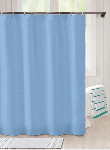Lushomes Sky Blue Zig Zag Designer Bathroom Shower Curtain with 8 Eyelets and 8 C-Hooks, shower curtains for bathroom, non-pvc curtain, Non PVC Curtain, with hooks (Size 120 X 200 cms, Single Pc)