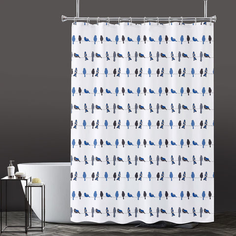 Lushomes Bathroom Shower Curtain with 12 Hooks and 12 Eyelets, Printed Bird Bathtub Curtain, Non-PVC, Water-repellent bathroom Accessories, Blue, 6 Ft H x 6 FT W (72 Inch x 72 Inch, Single Pc)