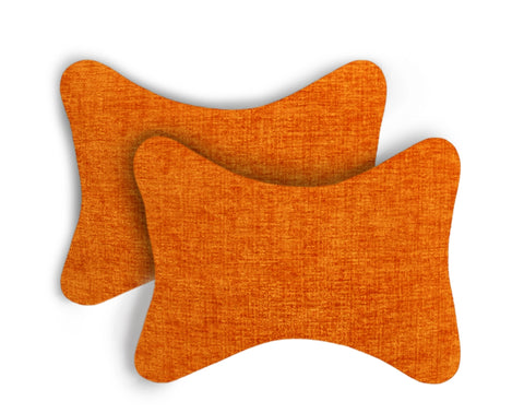 Lushomes Car Seat Neck Rest Pillow, Cushion For All Cars, Premium Designer Chenille Lumbar, Back and Headrest Support for Car Seat, Size 17x27 cms, Orange, Set of 2