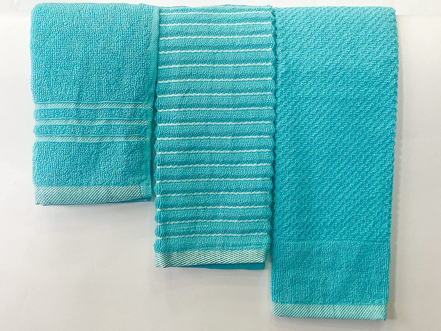 Lushomes Cotton Kitchen Towels, Hand Towel Set of 6, Napkin for Hand Towels, hand towel for wash basin, face towel for men (Pack of 3, 34 x 51 cms, Turquoise)