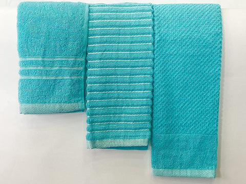 Lushomes Cotton Kitchen Towels, Hand Towel Set of 6, Napkin for Hand Towels, hand towel for wash basin, face towel for men (Pack of 3, 34 x 51 cms, Turquoise)