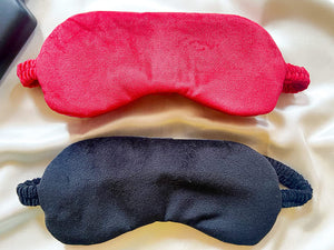 Sleep Eye Mask for Men Women, 100% Blackout Velvet Eye Mask for Sleeping with Elastic Strap for Full Night's Sleep, Night Blindfold, Eye Shades for Travel/Naps, 2 Pc Pack, Black/Red by Lushomes