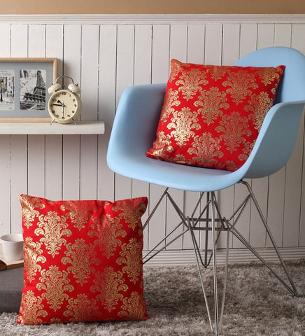Lushomes Cushion covers 16 inch x 16 inch, Sofa Cushion Cover, Foil Printed Sofa Pillow Cover, festive cushion covers (Size 16 x 16 Inch, Set of 2, Red)