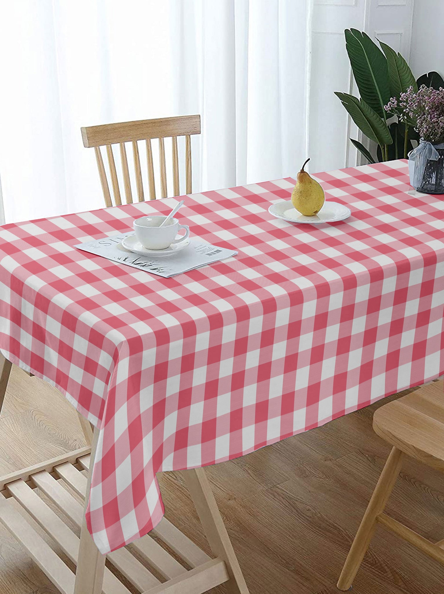 Lushomes table cover, Buffalo Checks Baby Pink Plaid Dining Table Cover Cloth, home decor items, checked table cloth, centre table cover (Size 36 x 60 Inches , Center Table Cloth)