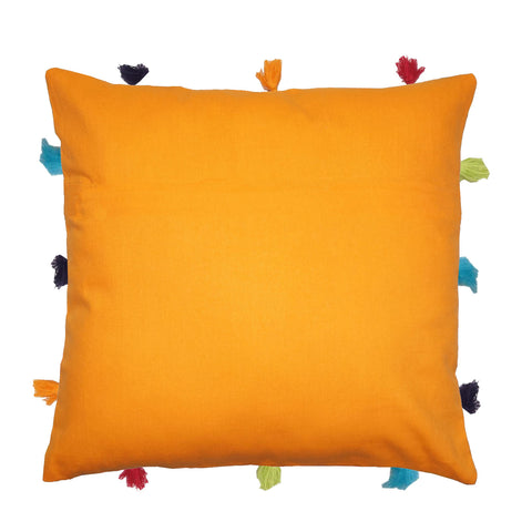 Lushomes cushion cover 12x12, boho cushion covers, sofa pillow cover, cushion covers with tassels, cushion cover with pom pom (12x12 Inches, Set of 1, orange)