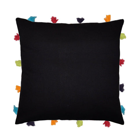 Lushomes Pirate Black Cushion Cover with Colorful tassels (Single pc, 14 x 14”) - Lushomes