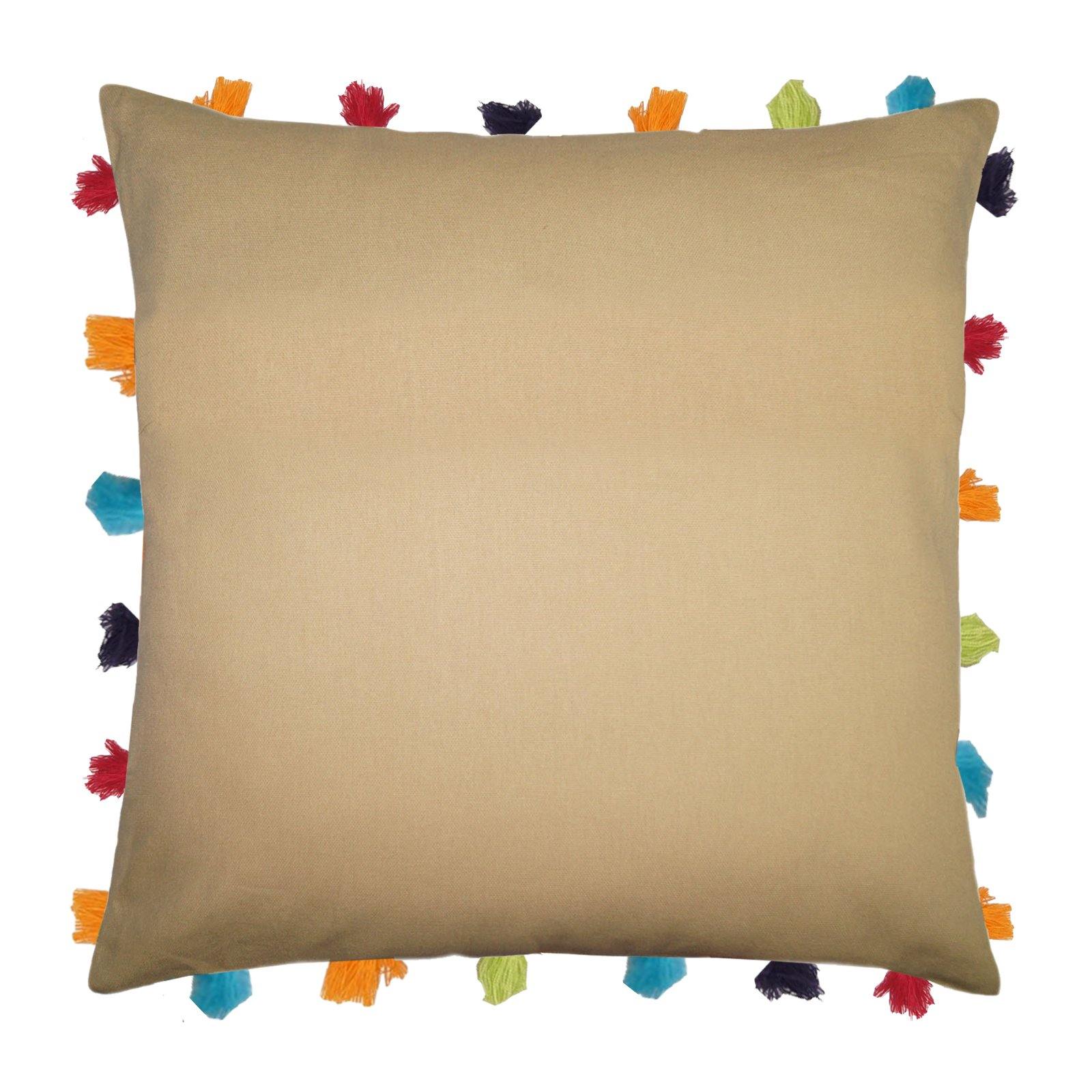 Lushomes Sand Cushion Cover with Colorful tassels (Single pc, 18 x 18”) - Lushomes