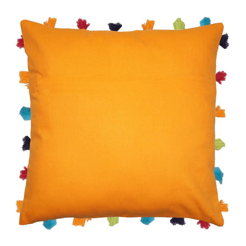 Lushomes Sun Orange Cushion Cover with Colorful tassels (Single pc, 18 x 18”) - Lushomes