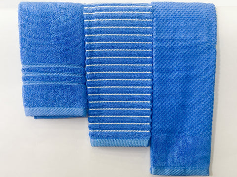 Lushomes Cotton Kitchen Towels, Hand Towel Set of 6, Napkin for Hand Towels, hand towel for wash basin, face towel for men (Pack of 3, 34 x 51 cms, Blue)