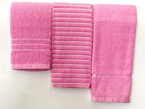 Lushomes Cotton Kitchen Towels, Hand Towel Set of 6, Napkin for Hand Towels, hand towel for wash basin, face towel for men (Pack of 3, 34 x 51 cms, Light Pink)