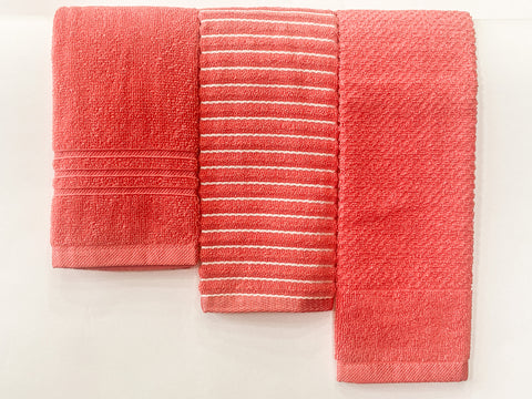 Lushomes Cotton Kitchen Towels, Hand Towel Set of 6, Napkin for Hand Towels, hand towel for wash basin, face towel for men  (Pack of 3, 34 x 51 cms, Coral)