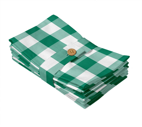 Lushomes Buffalo Checks Parrot Green Plaid Dinning Kitchen Napkins with Cloth Belt, Match with table cloth for 4 seater dining table (Pack of 6, 20 x 20 inch)