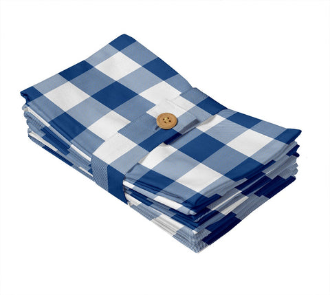Lushomes Buffalo Checks Royal Blue Plaid Dinning Kitchen Napkins with Cloth Belt, Match with table cloth for 4 seater dining table (Pack of 6, 20 x 20 inch)