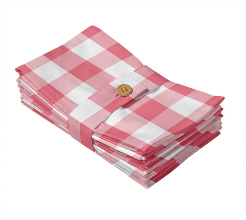 Lushomes Buffalo Checks Baby Pink Plaid Dinning Kitchen Napkins with Cloth Belt, Match with table cloth for 4 seater dining table (Pack of 6, 20 x 20 inch)