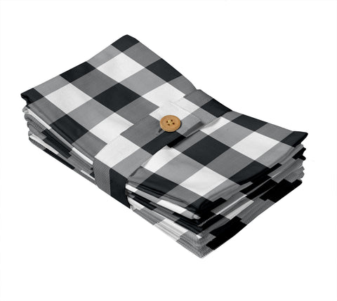 Lushomes Buffalo Checks Black Plaid Dinning Kitchen Napkins with Cloth Belt, Match with table cloth for 4 seater dining table (Pack of 6, 20 x 20 inch)