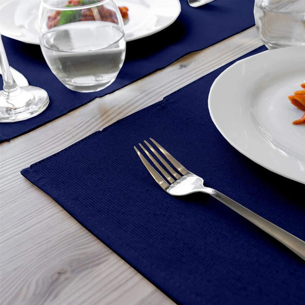 Lushomes Set of 6 Ribbed Cotton Table Mats (Dark Blue) (Pack of 6, 13 x 19 inch) - Lushomes