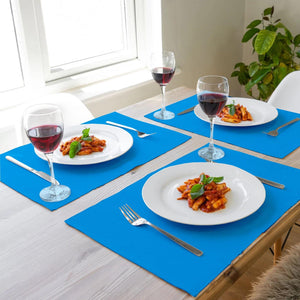 Lushomes Blue Ribbed Cotton Dining Table Place Mats (13 x 19 Inches, Pack of 6) - Lushomes