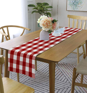 Lushomes Table Runner, Buffalo Checks Red Crochet Ribbed table runner for 6 seater Dining Table, runner for dining table (Single Layer, 13 x 72”, 33 x 183 cms)