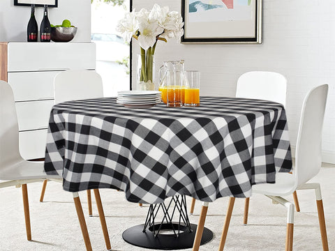 Lushomes Table Cloth, Buffalo Checks Black Plaid Dining Table Cover Cloth, dining table cover 4 seater (Size 60 inch Round, 4 Seater Round/Oval Table Cloth)