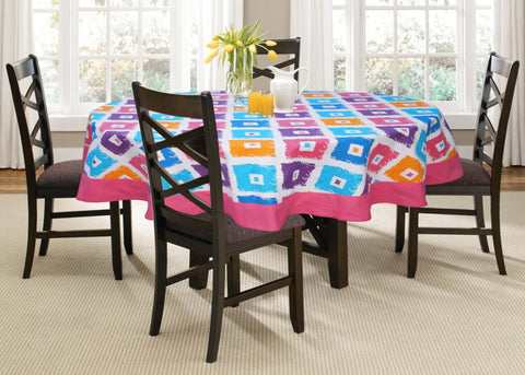 Lushomes 6 Seater Square Printed Dining Round Table Cover . (70 inches diameter, Single Pc) - Lushomes