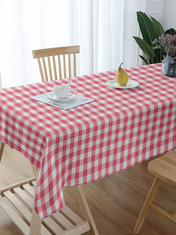 Lushomes Buffalo Checks Baby Pink Plaid Dining Table Cover Cloth, table cloth for 6 seater dining table, table cover 6 seater (Size 60 x 84 inches, 6 Seater Table Cloth)
