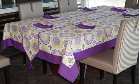 Lushomes dining table cover 6 seater set, Bold Printed 6 Seater Small Cotton Table Linen Set, Home decor (1 Table Cloth 54 x 78 inch + 1 Runner in Size 12x90 Inch  + 6 Napkins in Size 17x17 Inch)