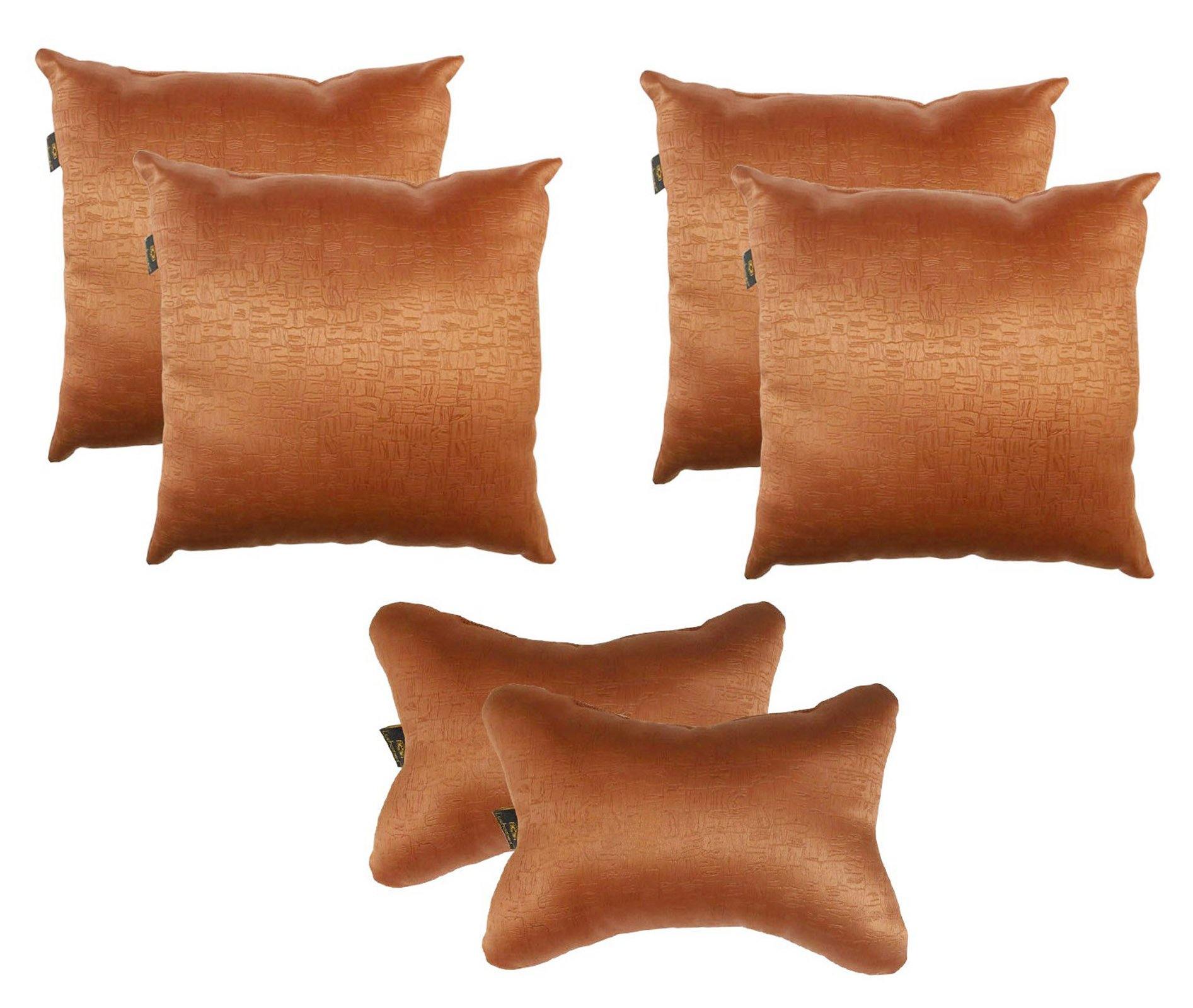 Lushomes Textured Blackout Light Brown Car Set (4 pcs Cushions & 2 pcs Neck rest Pillow) - Lushomes