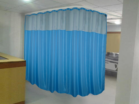 Hospital Partition Curtains, Clinic Curtains Size 10 FT W x 7 ft H, Channel Curtains with Net Fabric, 100% polyester 20 Rustfree Metal Eyelets 20 Plastic Hook, Dark Blue, Zig Zag  (10x7 FT, Pk of 1)